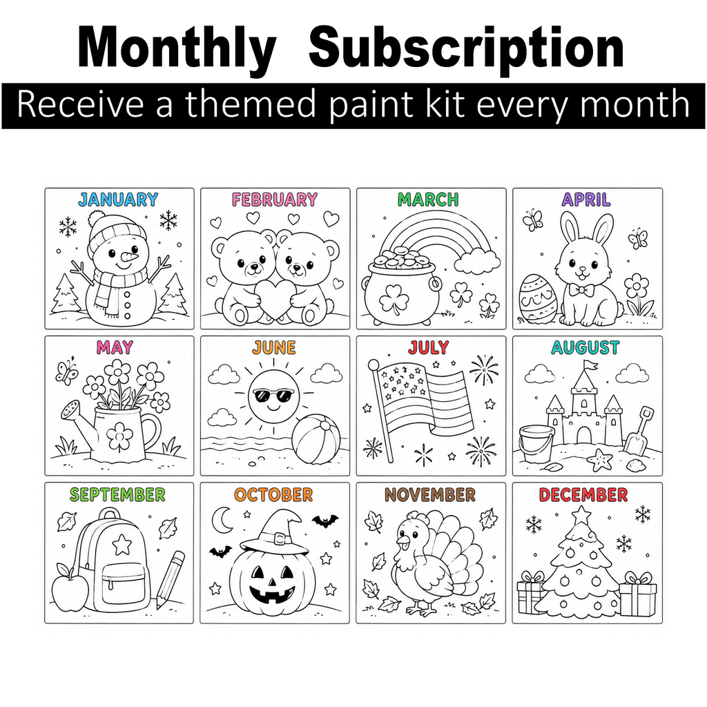 Subscription - Monthly Paint Kit - 12 Pre-Drawn Canvases
