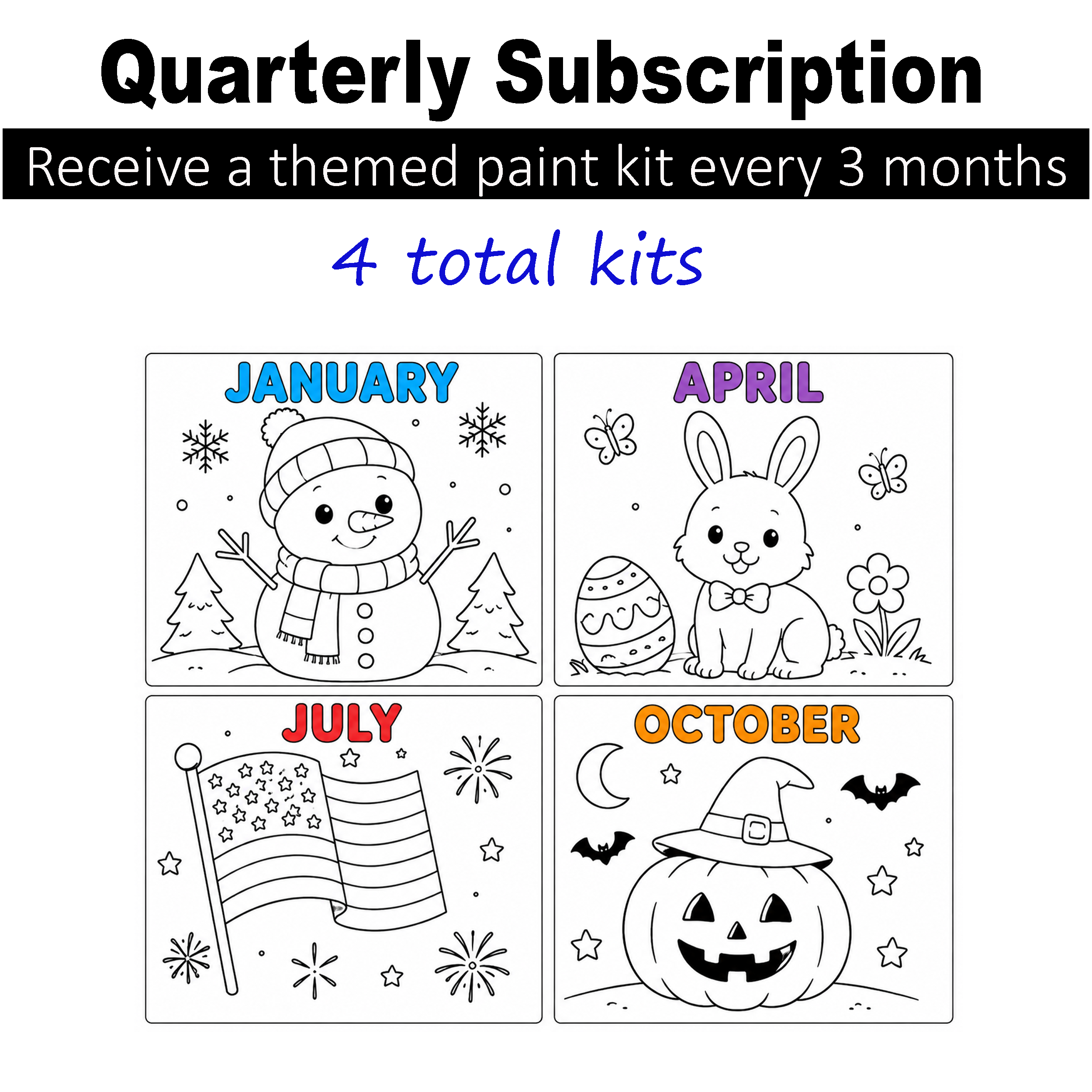 Subscription - Quarterly Paint Kit - 4 Pre-Drawn Canvases