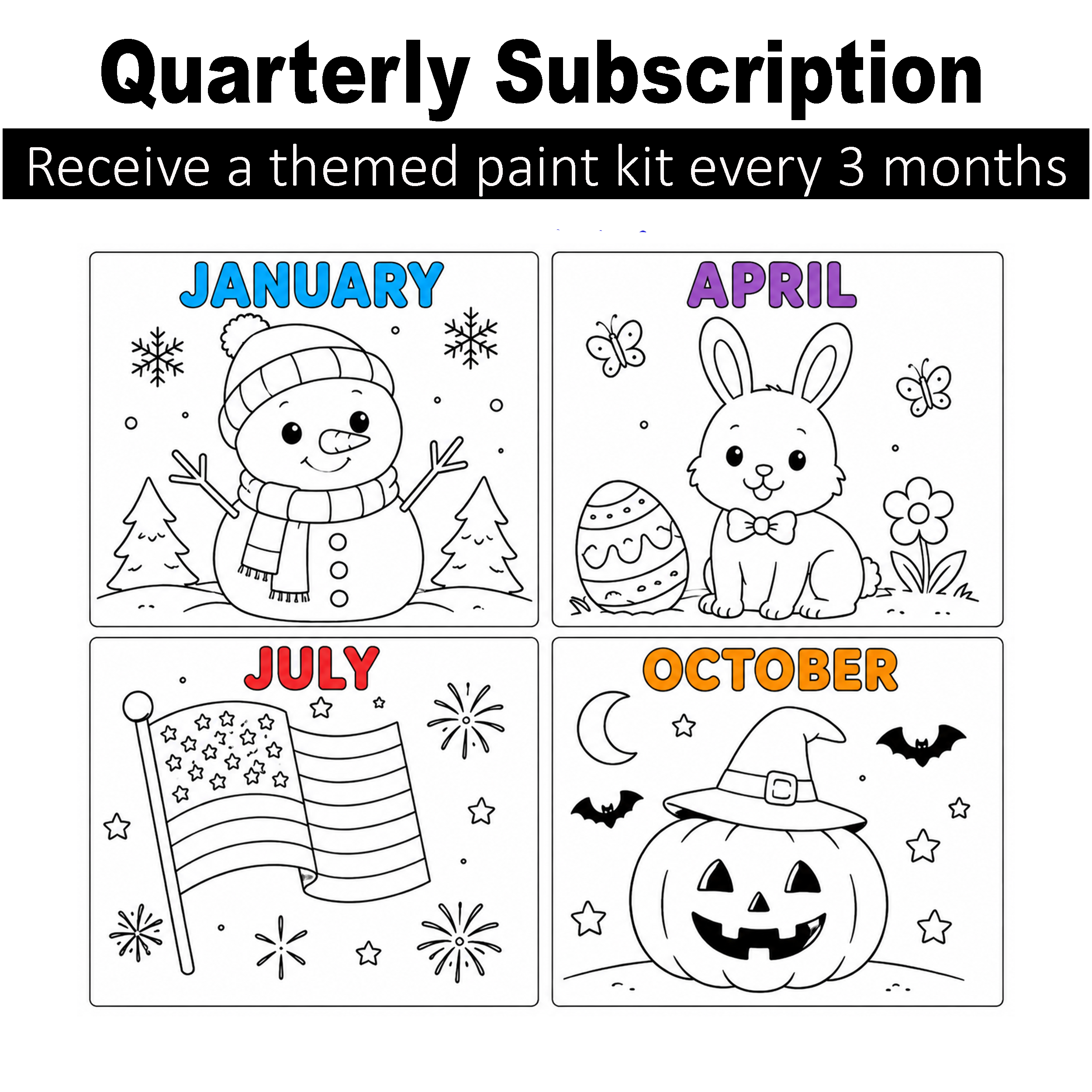 Subscription - Quarterly Paint Kit - 4 Pre-Drawn Canvases
