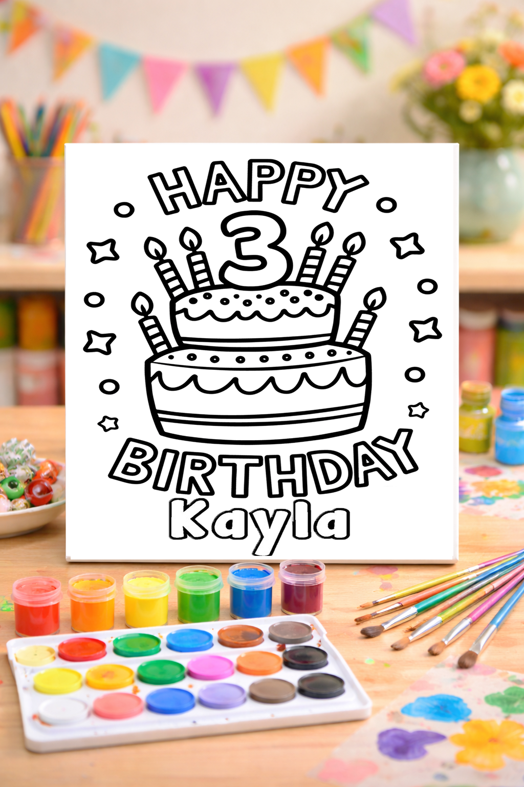 Happy Birthday with Personalized Name - Paint Party Kit - 8"x10" Pre-Drawn Canvases