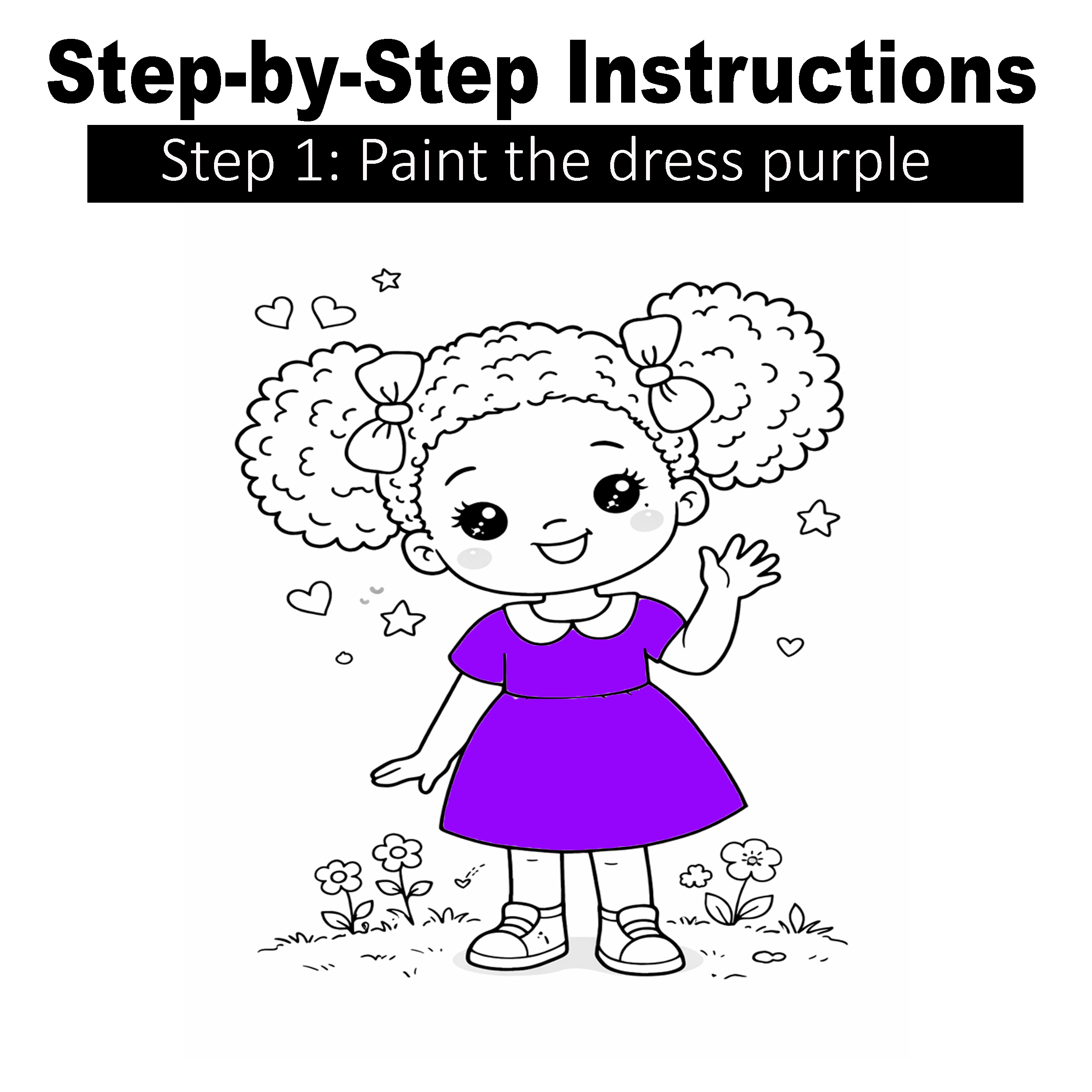 Girl with Afro Puffs - Paint Party Kit - 8"x10" Pre-Drawn Canvases