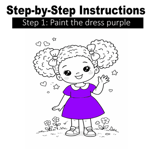 Girl with Afro Puffs - Paint Party Kit - 8"x10" Pre-Drawn Canvases
