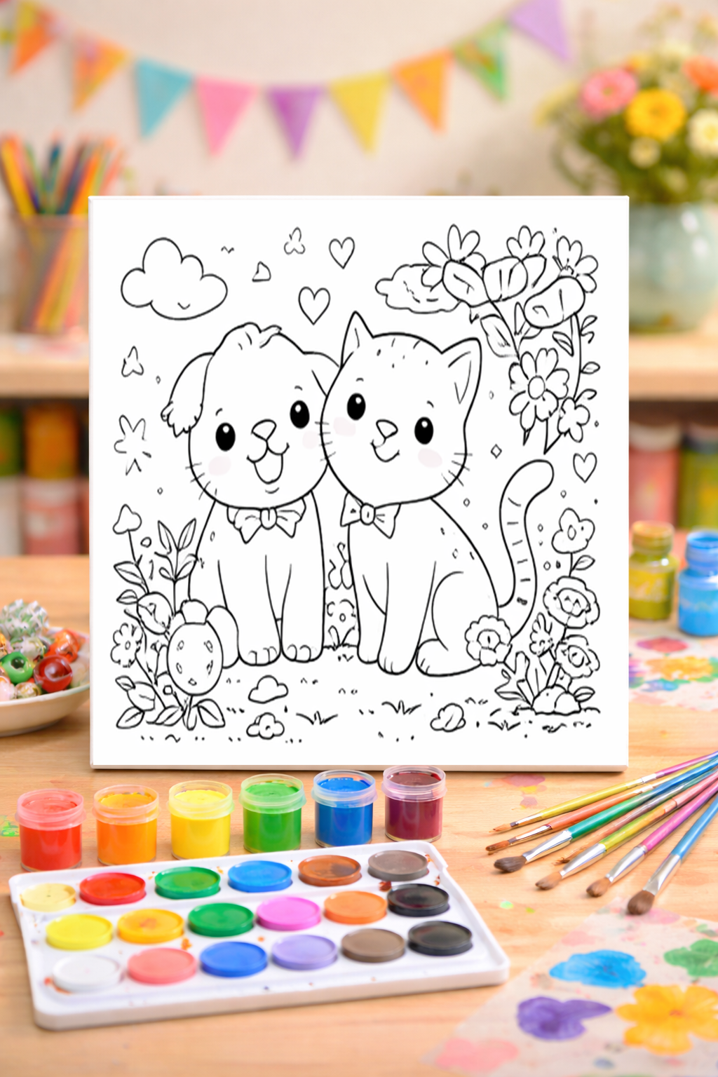 Puppy & Kitten - Paint Party Kit - 8"x10" Pre-Drawn Canvases