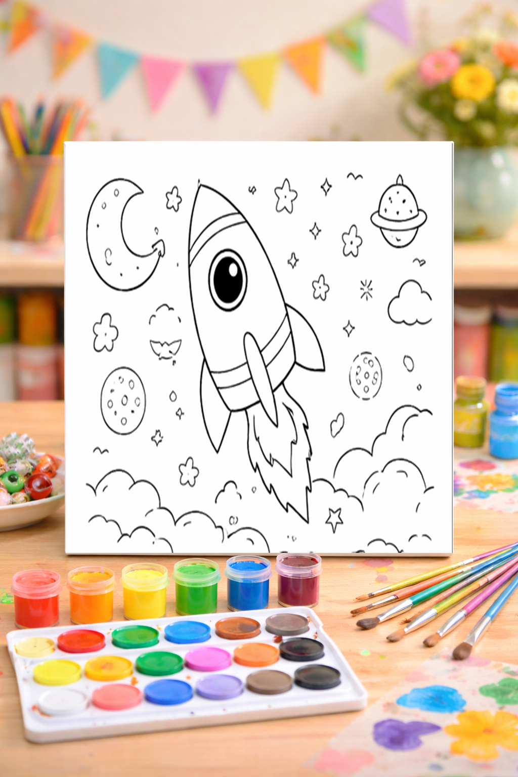 Shooting Rocket - Paint Party Kit - 8"x10" Pre-Drawn Canvases